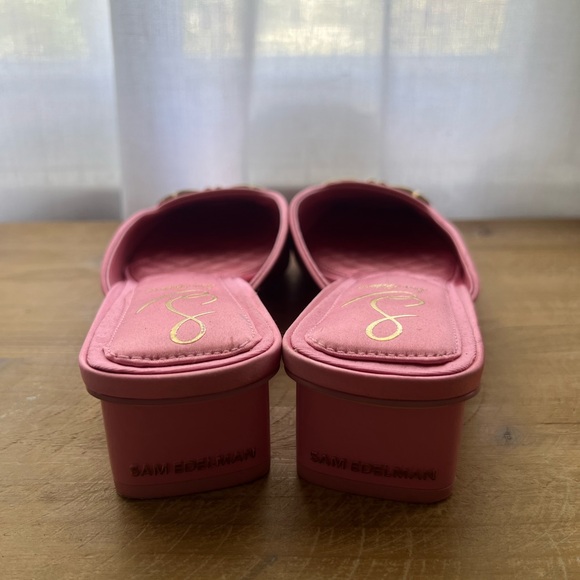 Sam Edelman Ollie Satin Bit Buckle Square Toe Dress Mules in Pink - Picture 4 of 11